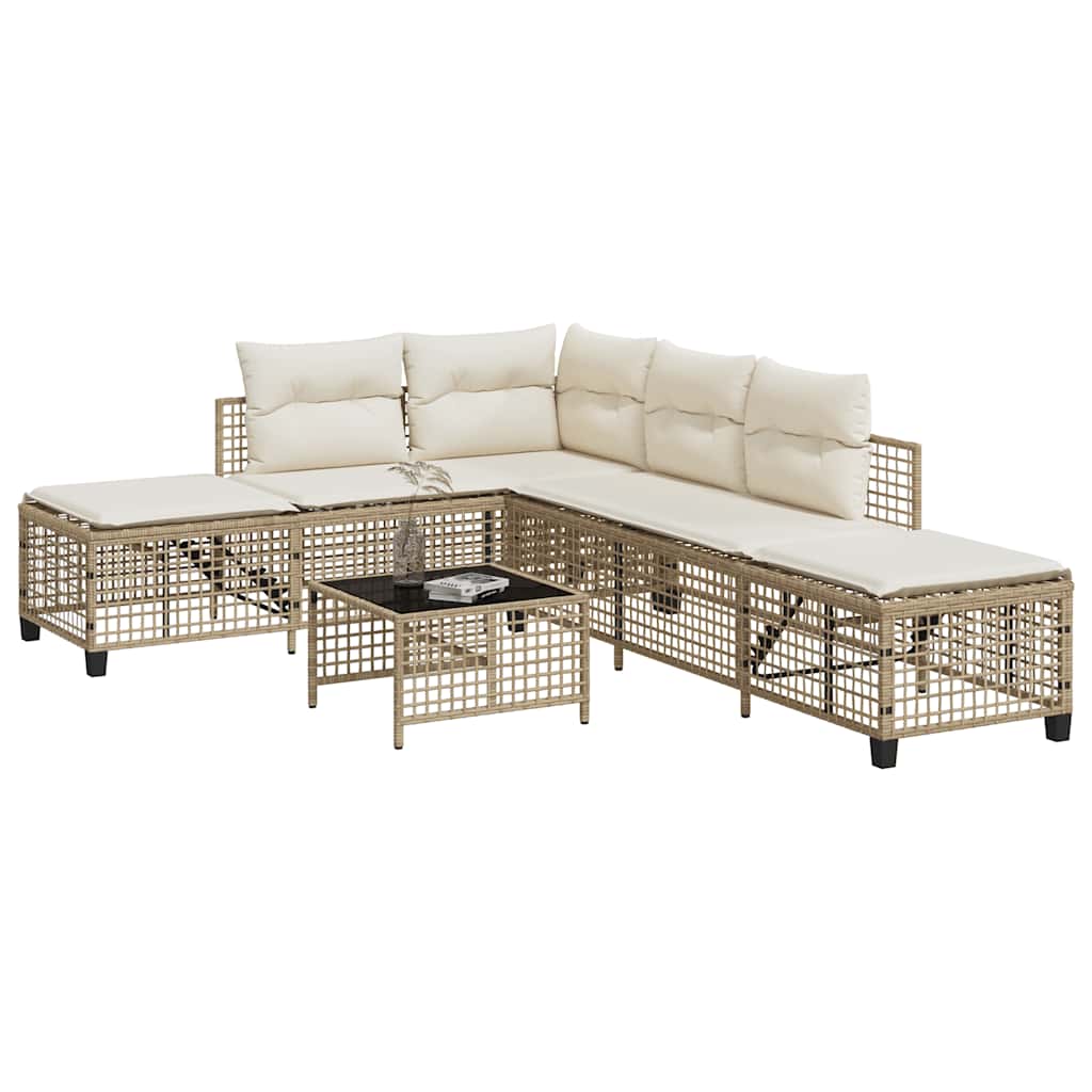 hjørnesofasæt til haven 3 dele med hynder polyrattan beige billede
