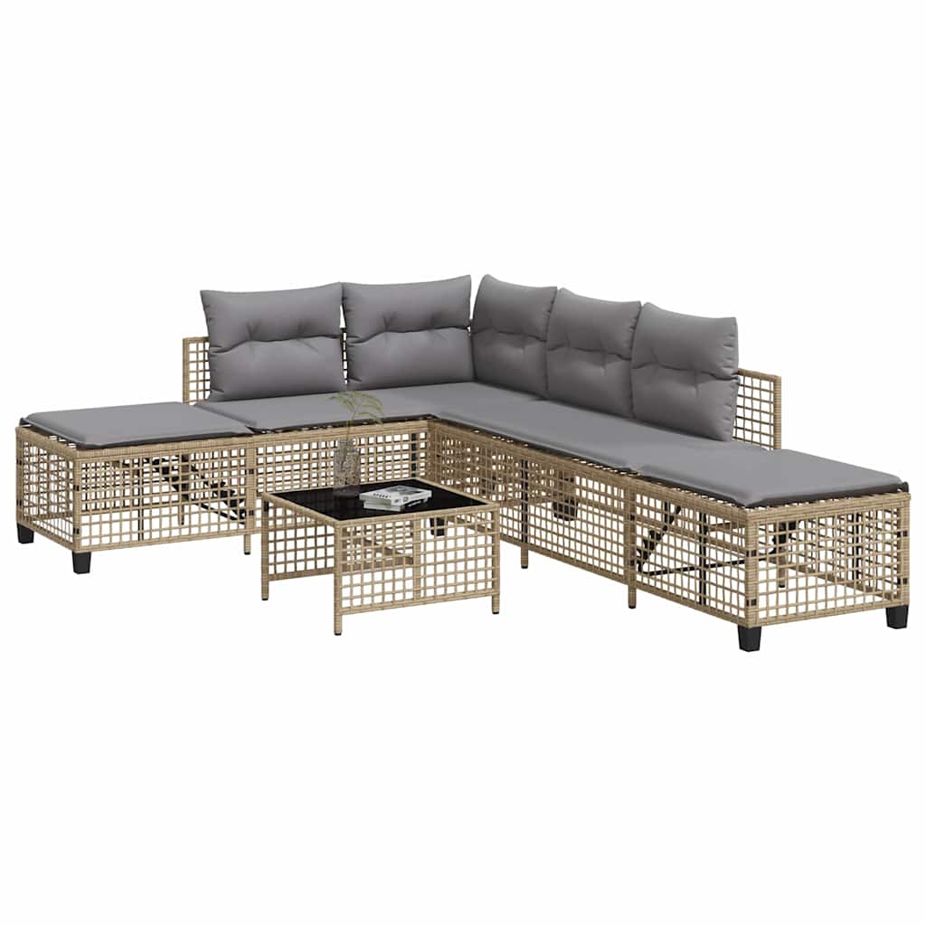 hjørnesofasæt til haven 3 dele med hynder polyrattan beige billede