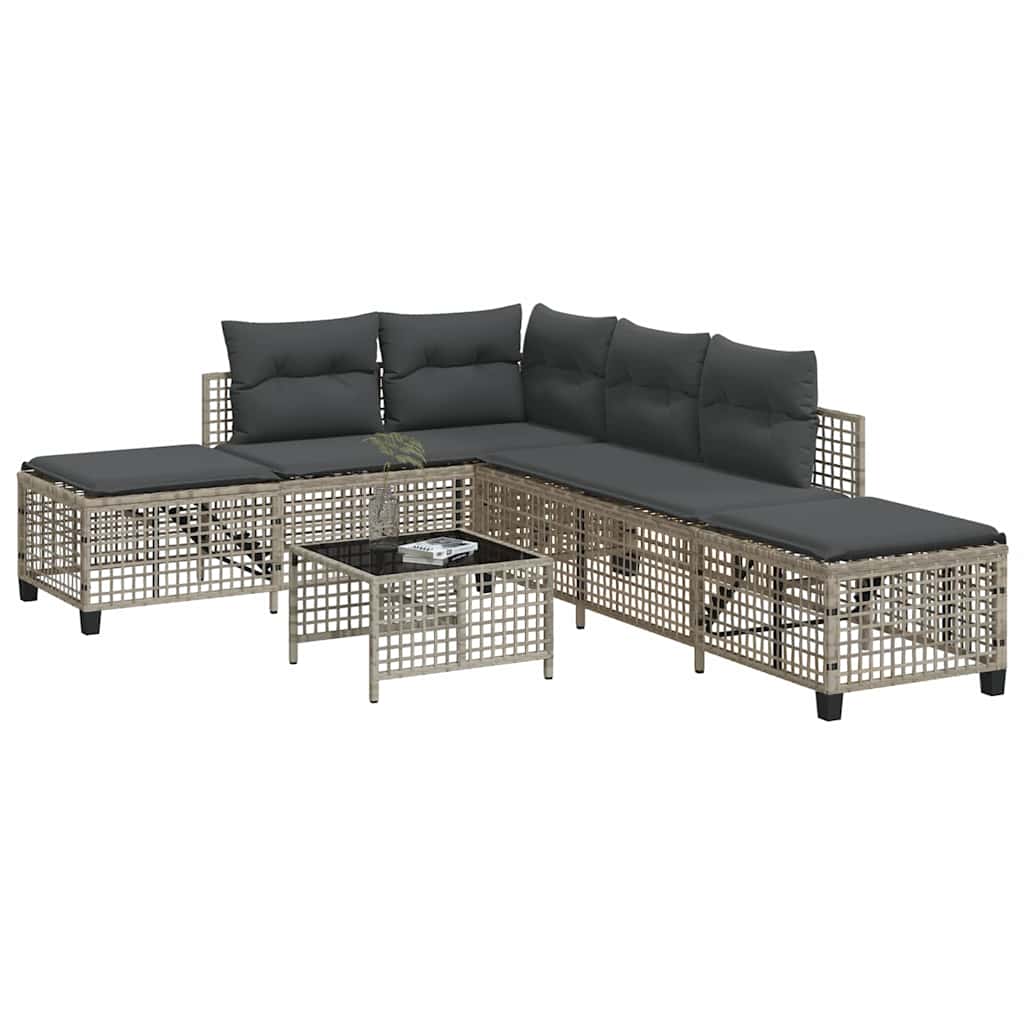 hjørnesofasæt til haven 3 dele med hynder polyrattan lysegrå billede
