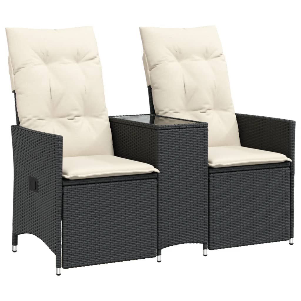 2-personers havesofa med bord og lænefunktion polyrattan sort