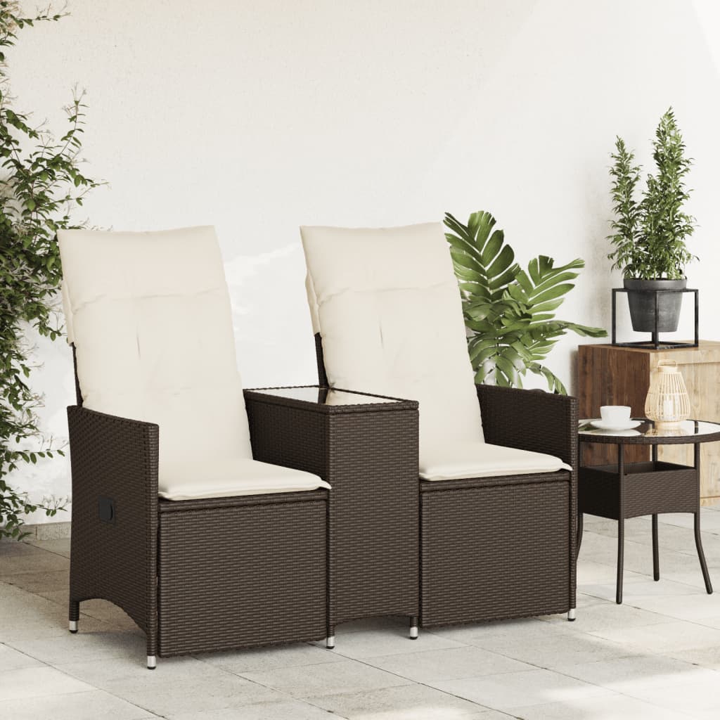 2-personers havesofa med bord og lænefunktion polyrattan brun