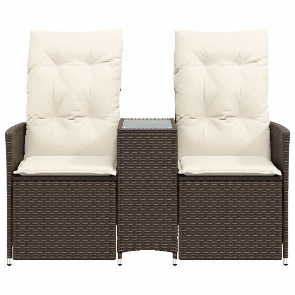 2-personers havesofa med bord og lænefunktion polyrattan brun