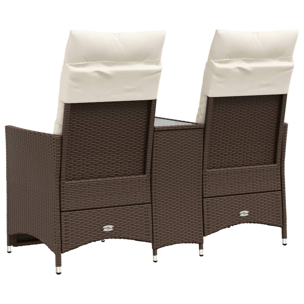2-personers havesofa med bord og lænefunktion polyrattan brun
