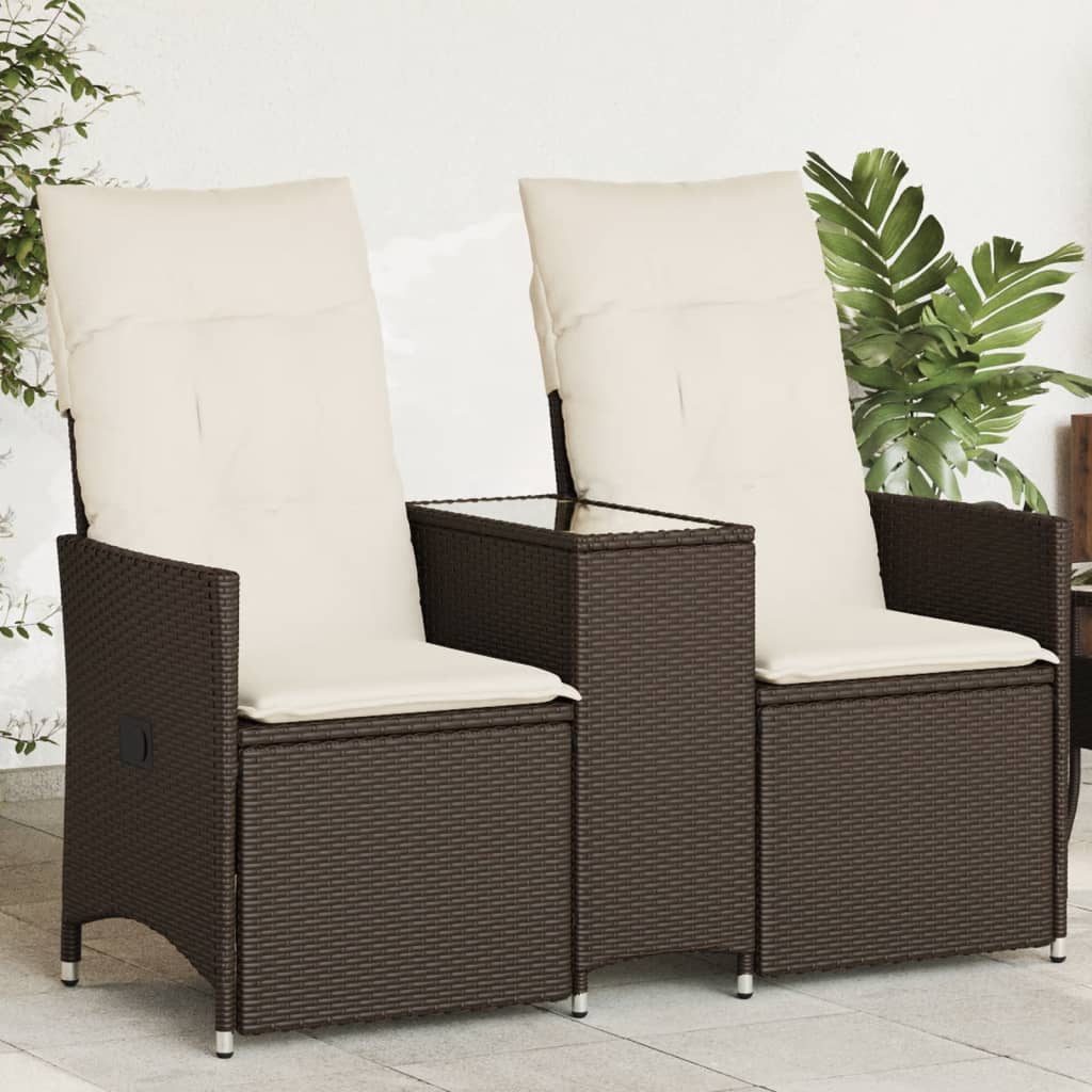 2-personers Havesofa Med Bord Og Lænefunktion Polyrattan - Brun / Glas / Uden fodskammel