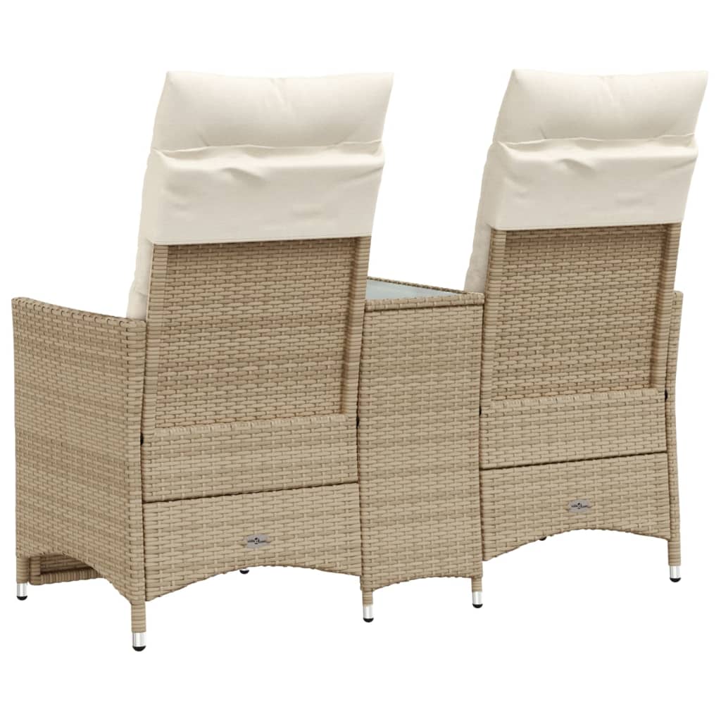 2-personers havesofa med bord og lænefunktion polyrattan beige