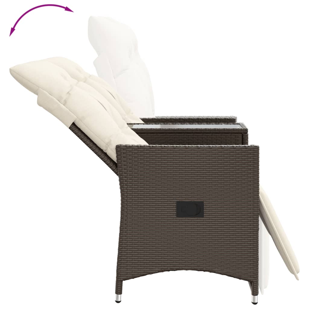 2-personers havesofa med bord og lænefunktion polyrattan brun