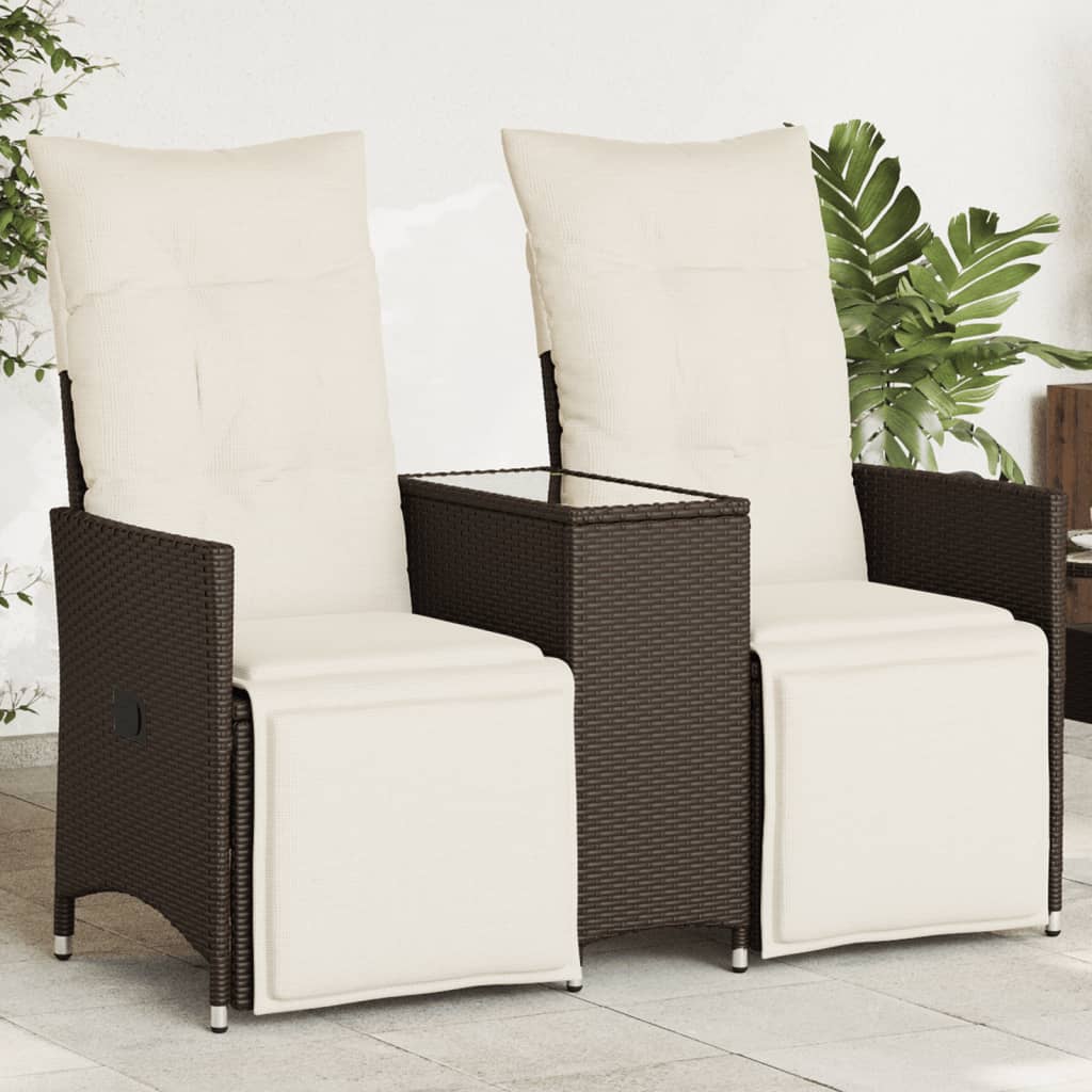 2-personers havesofa med bord og lænefunktion polyrattan brun