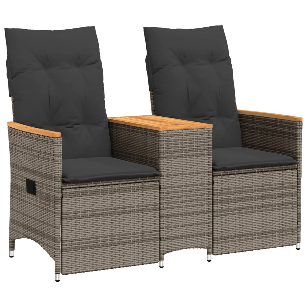 2-personers havesofa med bord og lænefunktion polyrattan grå