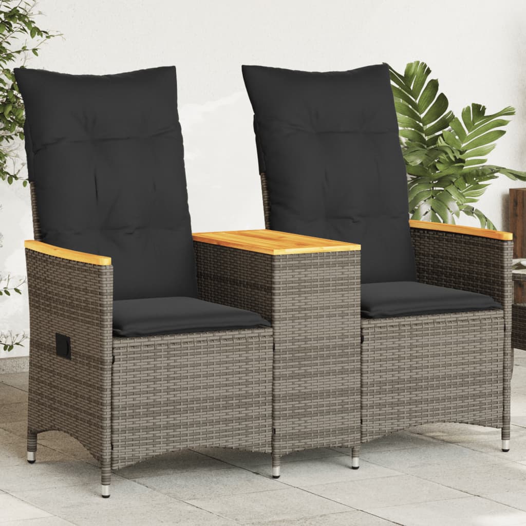 2-personers havesofa med bord og lænefunktion polyrattan grå