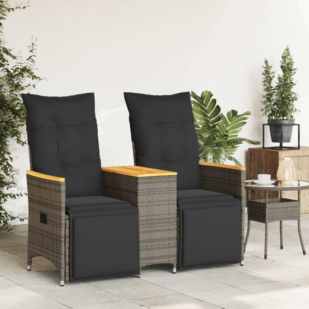 2-personers havesofa med bord og lænefunktion polyrattan grå