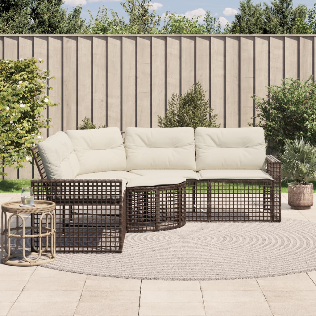 havesofa med hynder og fodskammel L-formet polyrattan brun billede