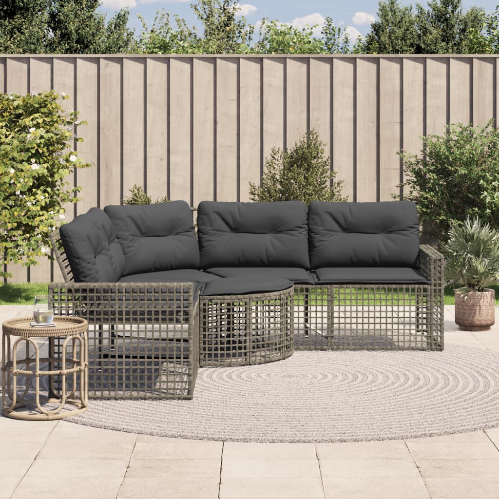 havesofa med hynder og fodskammel L-formet polyrattan grå billede