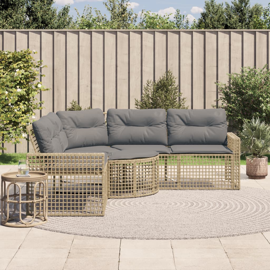 havesofa med hynder og fodskammel L-formet polyrattan beige billede