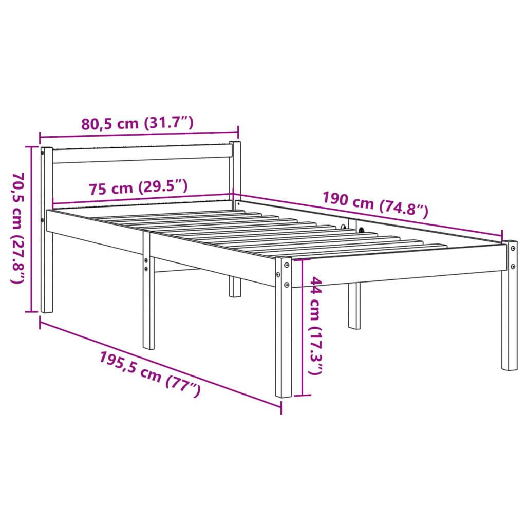 seniorseng 75x190 cm massivt fyrretræ gyldenbrun