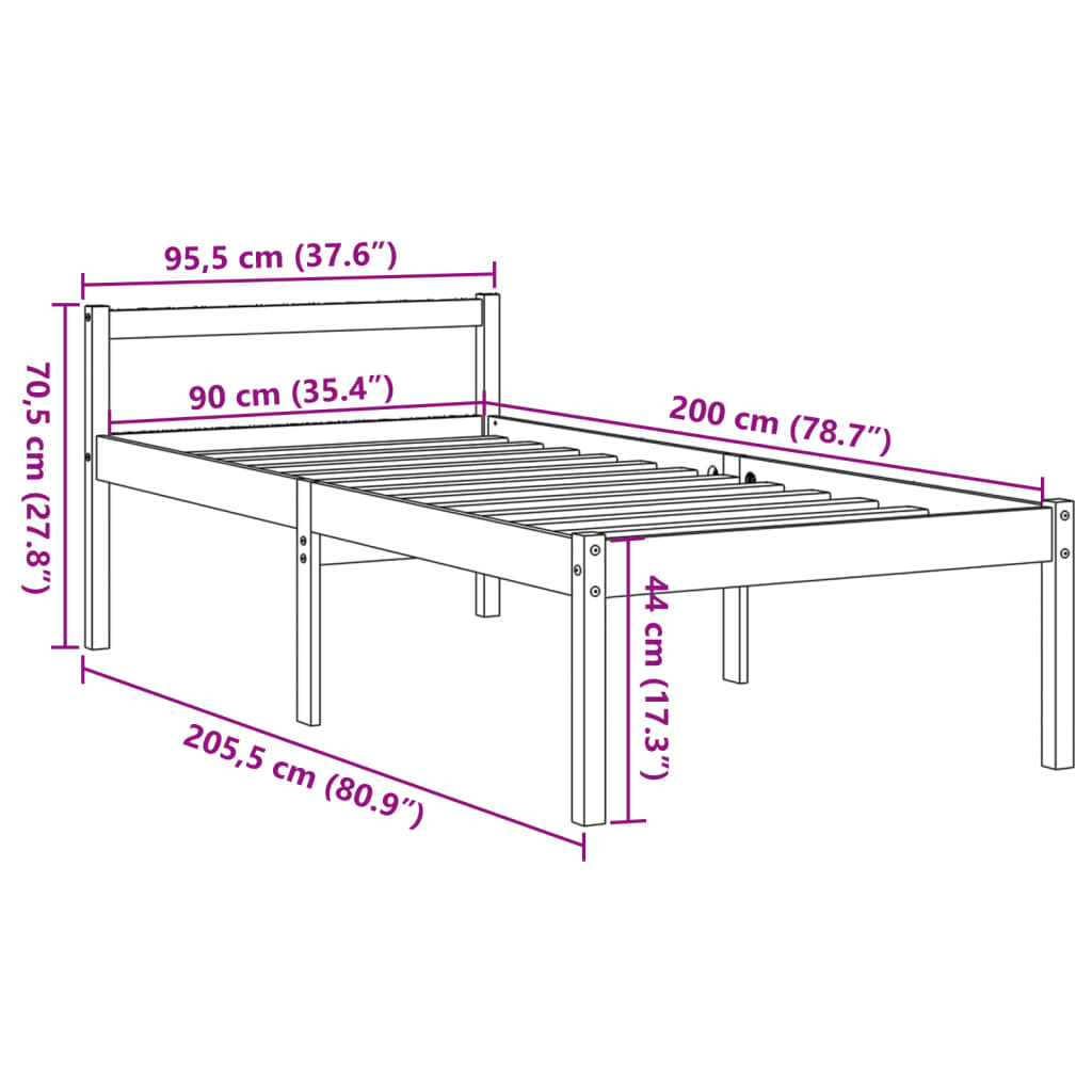 seniorseng 90x200 cm massivt fyrretræ gyldenbrun