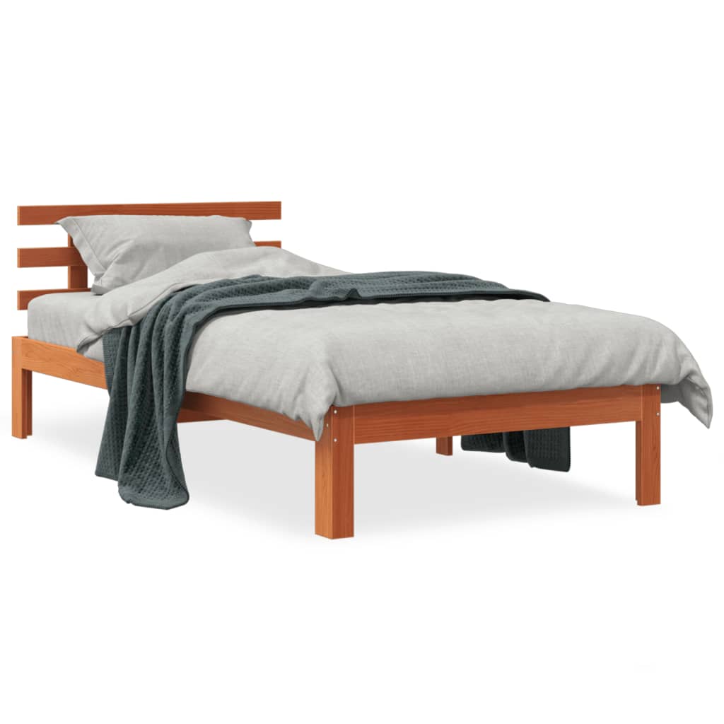 sengeramme uden madras 75x190 cm massivt fyrretræ gyldenbrun