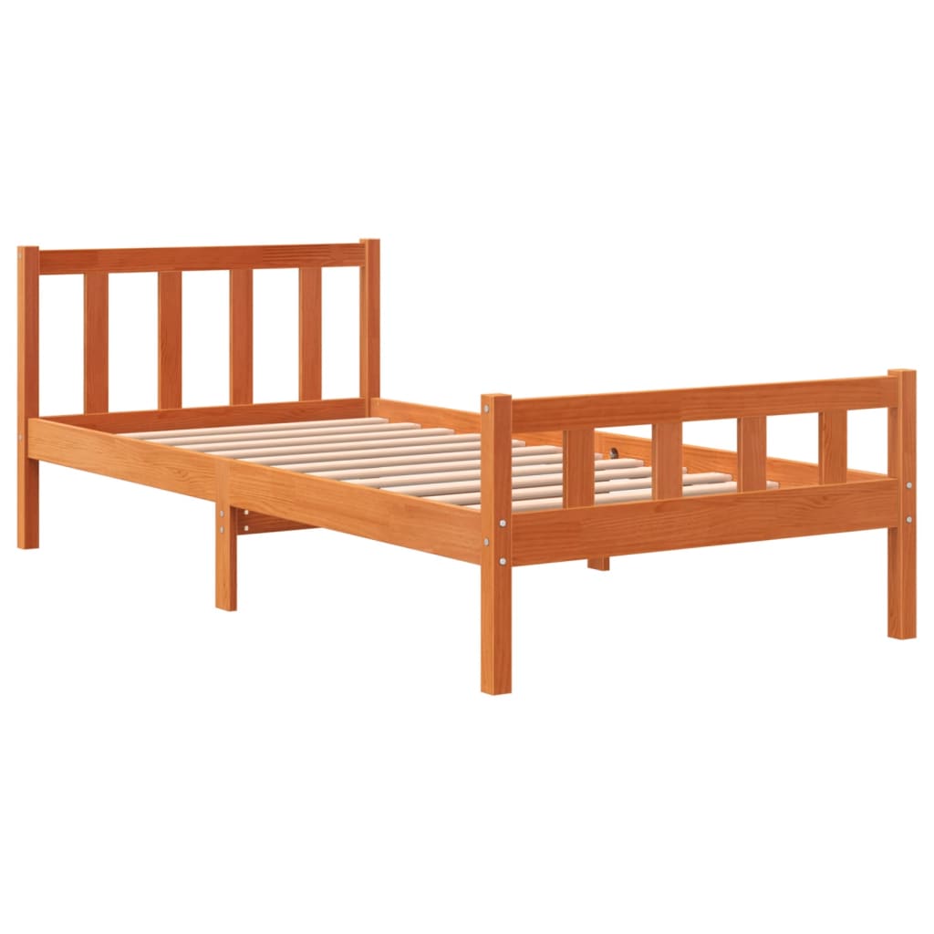 sengeramme uden madras 75x190 cm massivt fyrretræ gyldenbrun