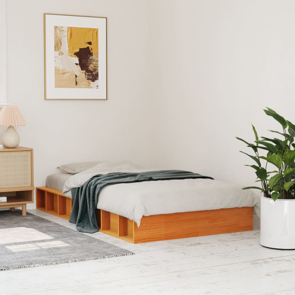 sengeramme uden madras 100x200 cm massivt fyrretræ gyldenbrun