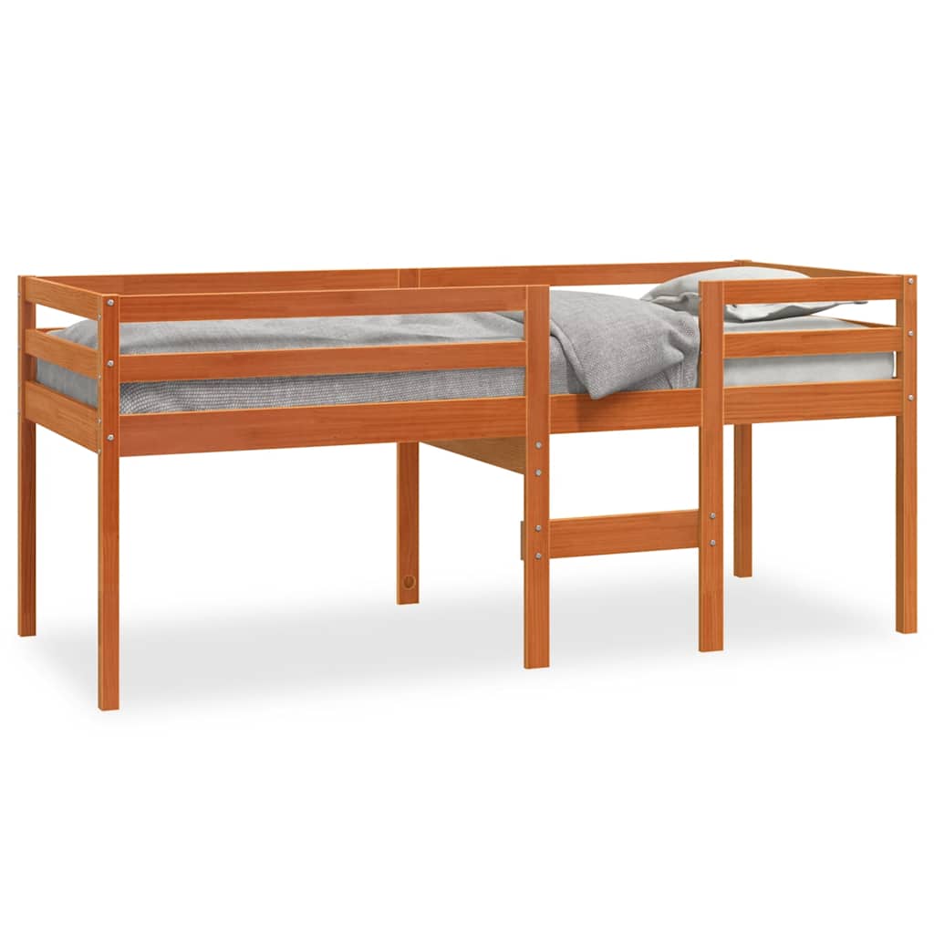 højseng 75x190 cm massivt fyrretræ gyldenbrun