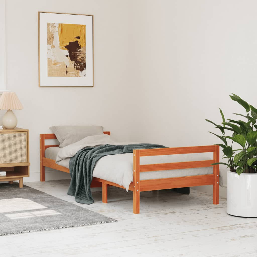 sengeramme uden madras 90x190 cm massivt fyrretræ gyldenbrun