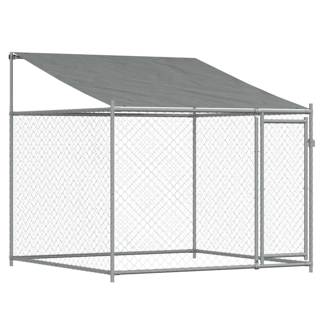 hundegård med tag og låge 2x2x2 m galvaniseret stål grå
