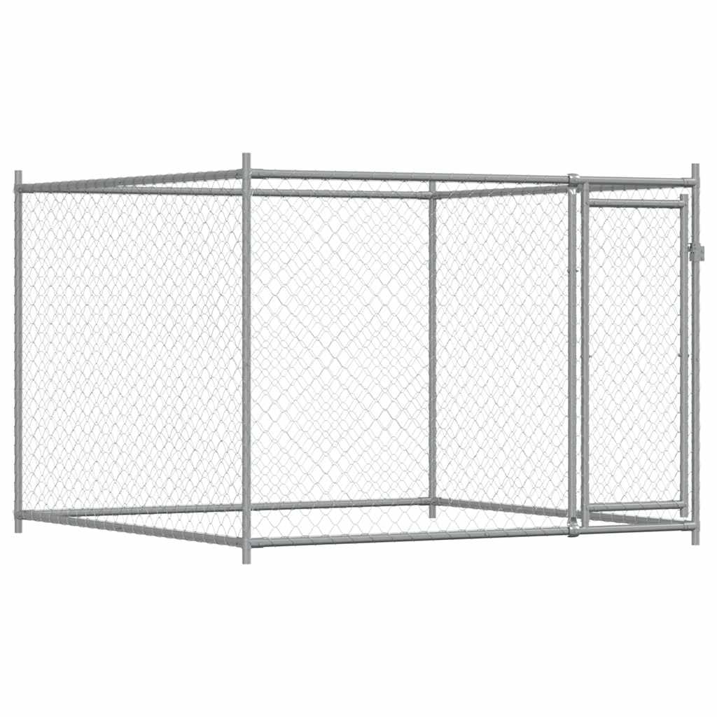hundegård med låge 2x2x1,5 m galvaniseret stål grå