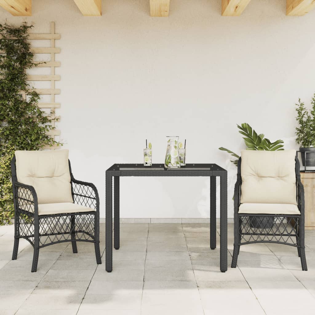 Spisebordssæt Til Haven 9 Dele Med Hynder Polyrattan - 2 / Sort og cremefarvet / 90 cm bordlængde