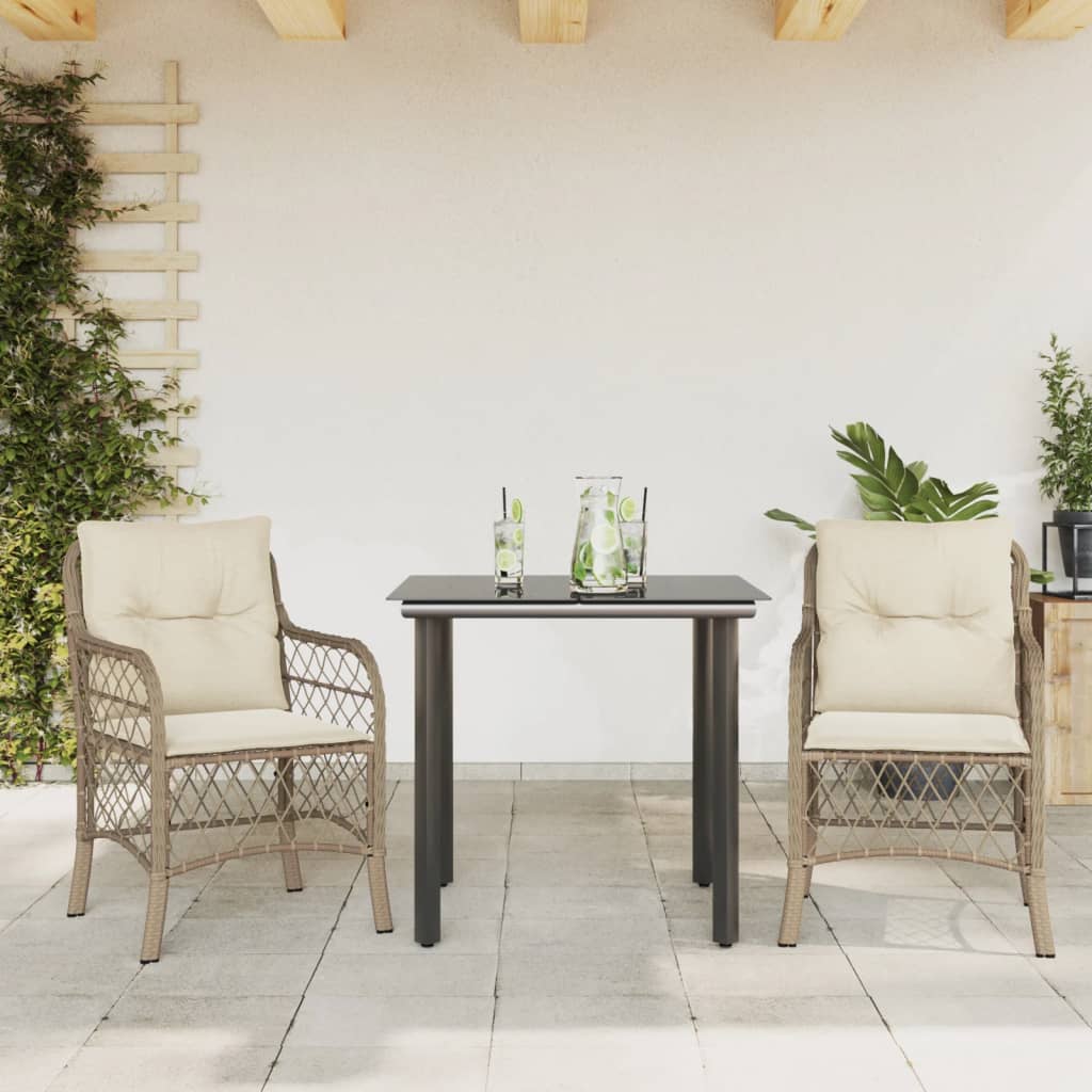 Bistrosæt Til Haven 3 Dele Med Hynder Polyrattan - 80 cm bordlængde / Rundt ben / 2