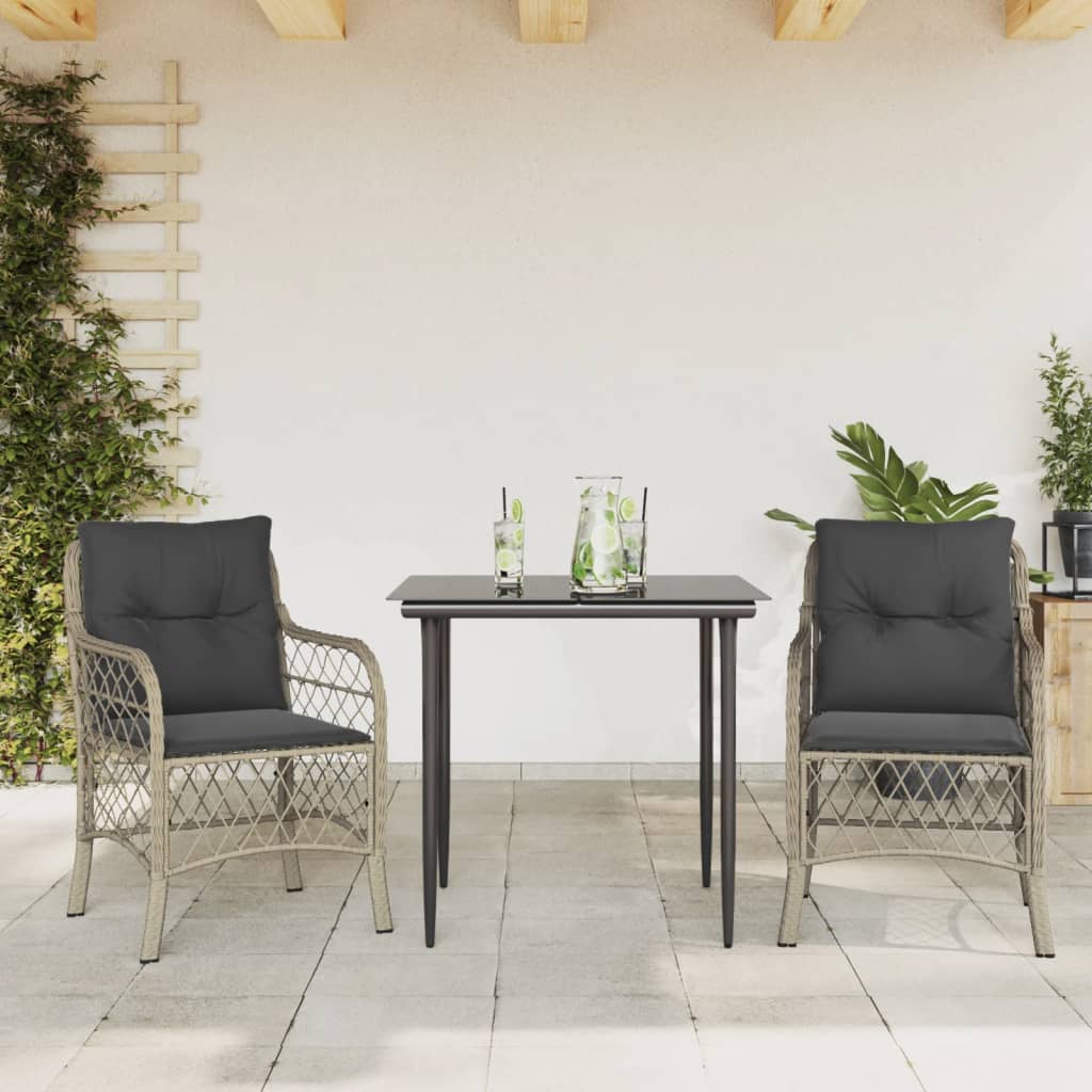 Bistrosæt Til Haven 3 Dele Med Hynder Polyrattan - 2 / Skarpt ben / 80 cm bordlængde