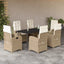 spisebordssæt til haven 7 dele med hynder polyrattan beige