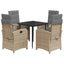 spisebordssæt til haven 5 dele med hynder polyrattan beige