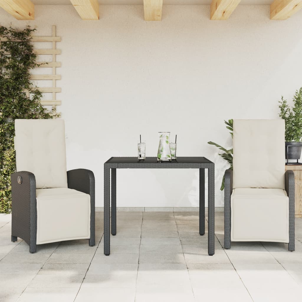 Spisebordssæt Til Haven 9 Dele Med Hynder Polyrattan - 2 / Sort og cremefarvet / 90 cm bordlængde