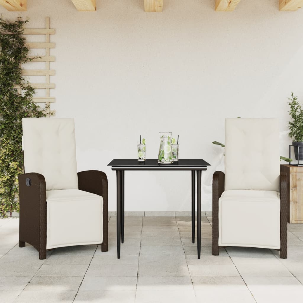 Bistrosæt Til Haven 3 Dele Med Hynder Polyrattan - 80 cm bordlængde / Skarpt ben / 2