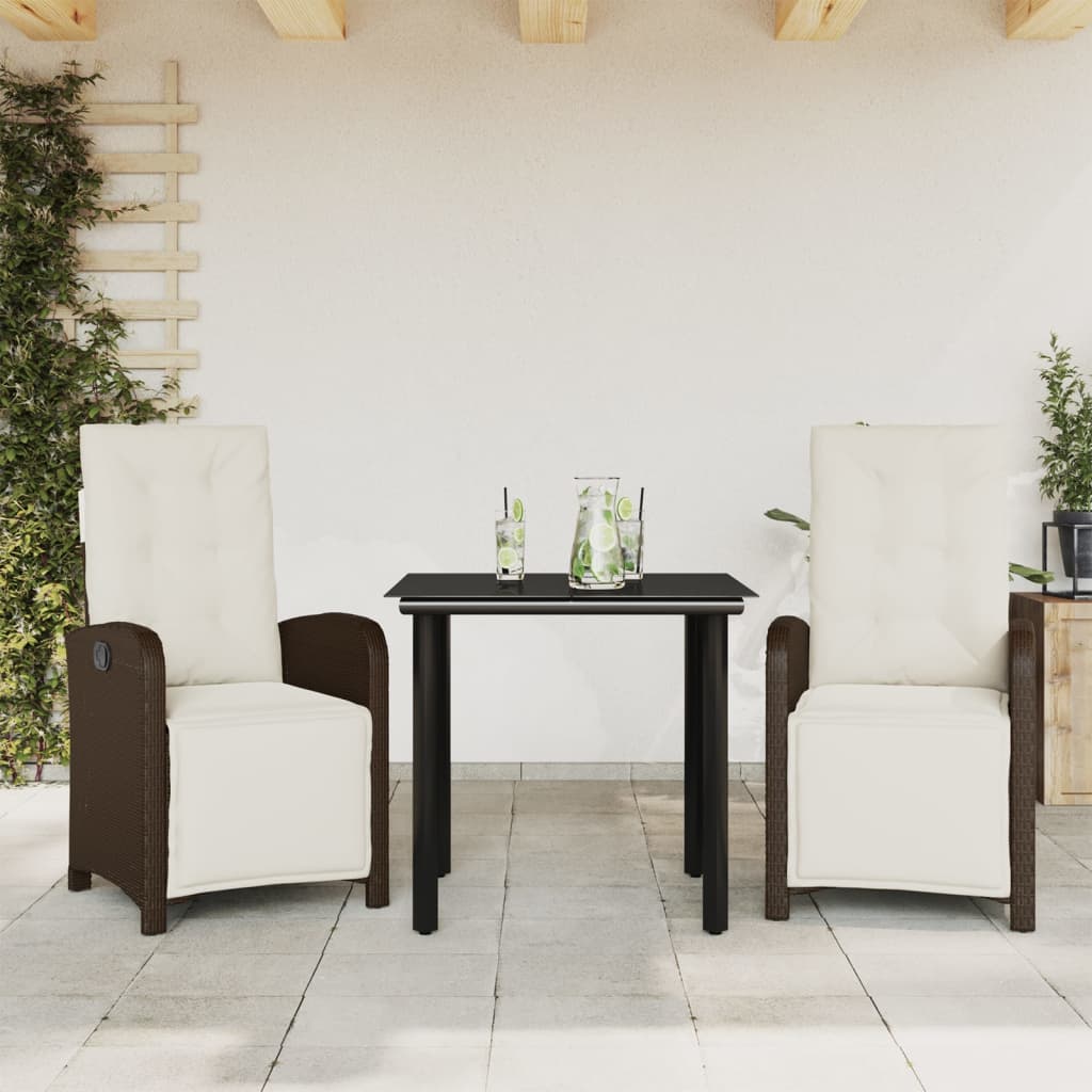 Bistrosæt Til Haven 3 Dele Med Hynder Polyrattan - 80 cm bordlængde / Rundt ben / 2