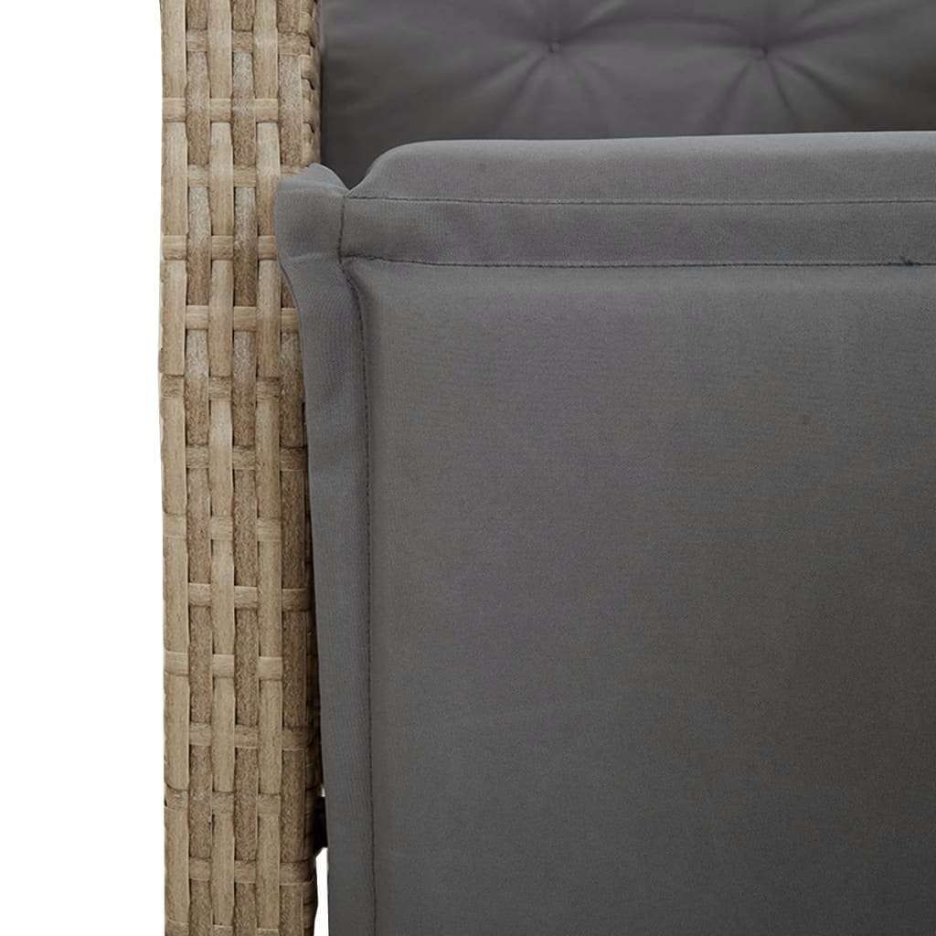spisebordssæt til haven 3 dele med hynder polyrattan beige