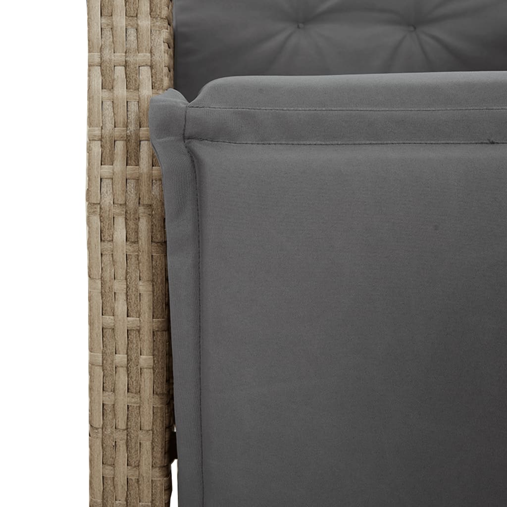 spisebordssæt til haven 3 dele med hynder polyrattan beige