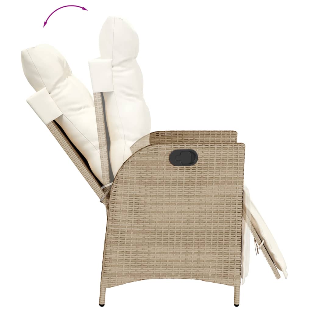 spisebordssæt til haven 3 dele med hynder polyrattan beige