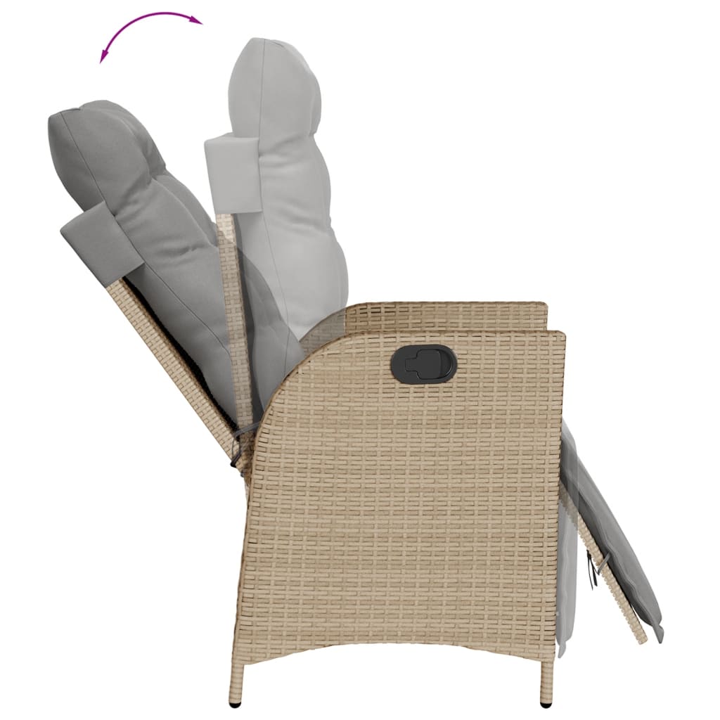 spisebordssæt til haven 3 dele med hynder polyrattan beige