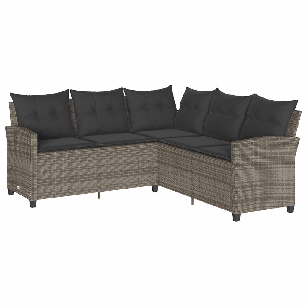 sofasæt til haven 6 dele med hynder L-formet polyrattan grå