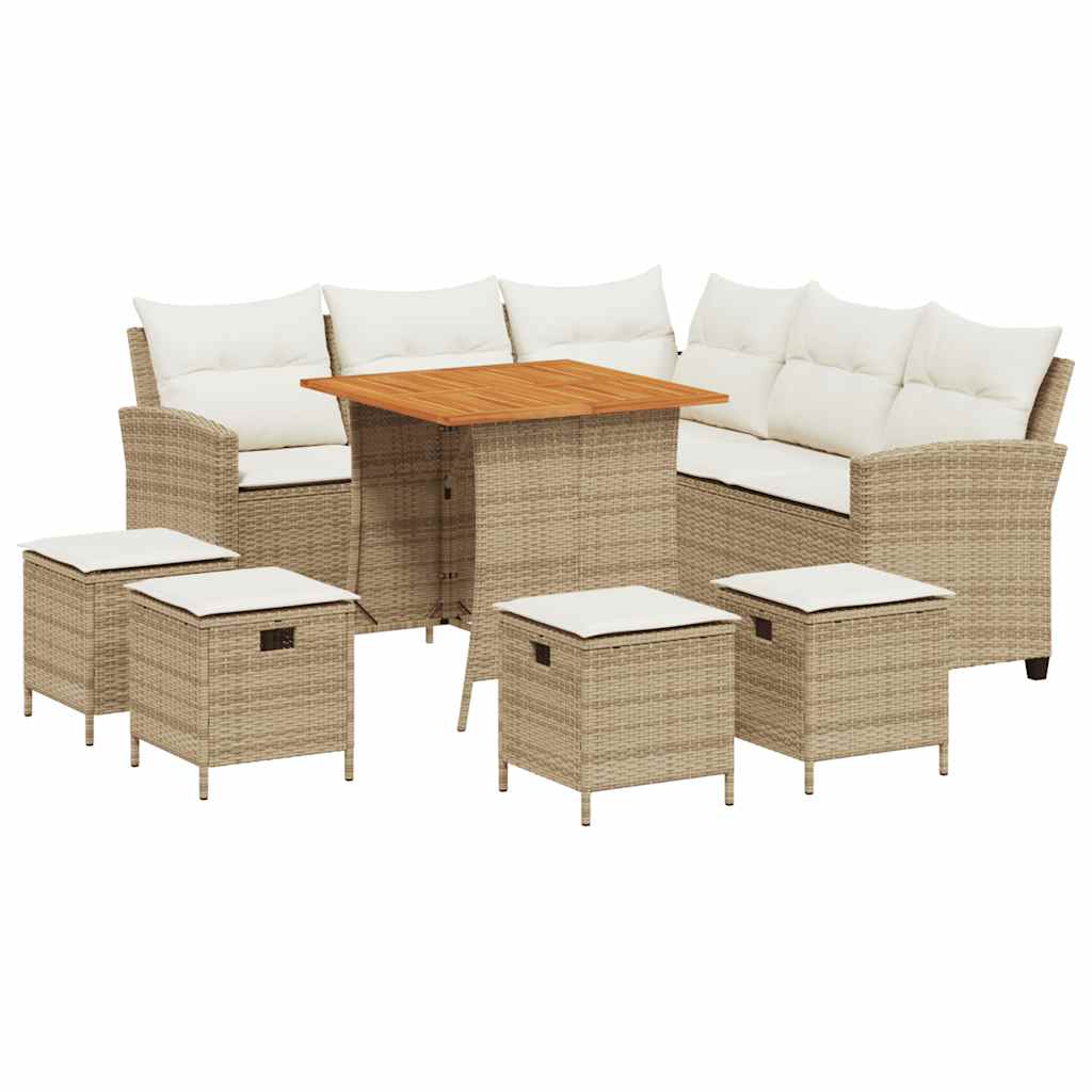 sofasæt til haven 6 dele med hynder L-formet polyrattan beige