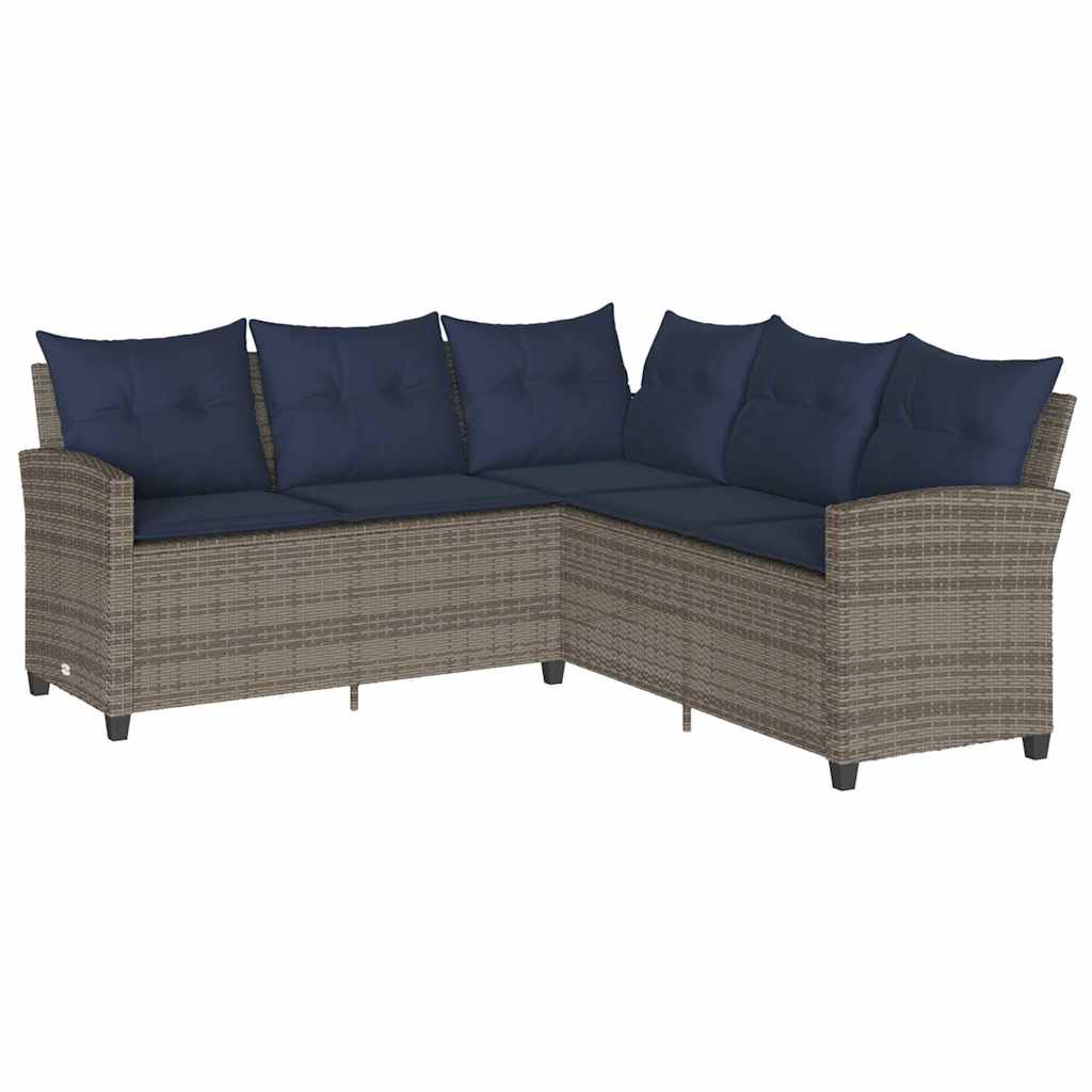 sofasæt til haven 6 dele med hynder L-formet polyrattan grå