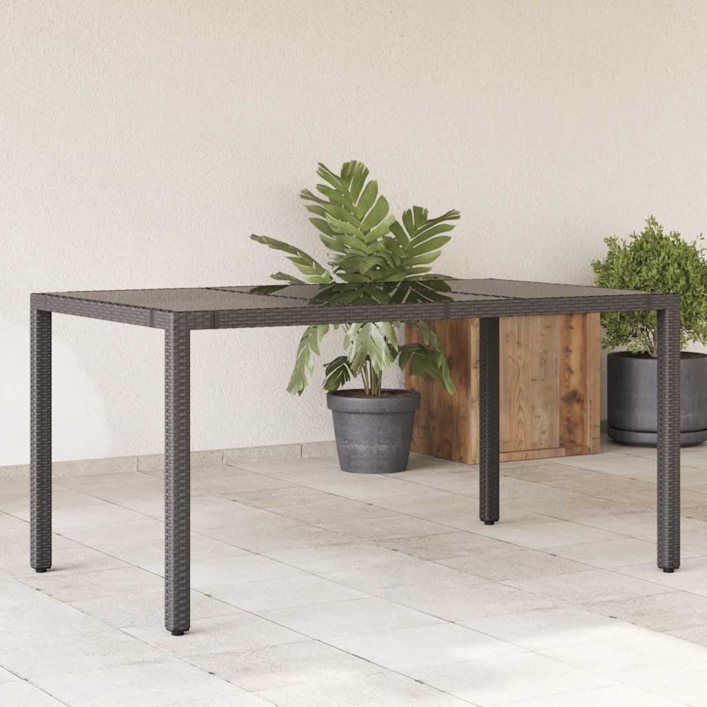 havebord med glastop 150x90x75 cm polyrattan sort billede