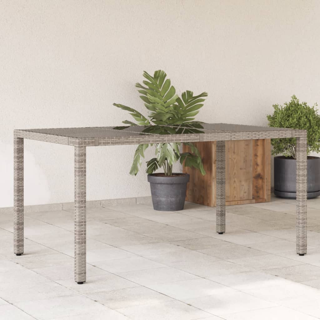 havebord med glastop 150x90x75 cm polyrattan grå billede