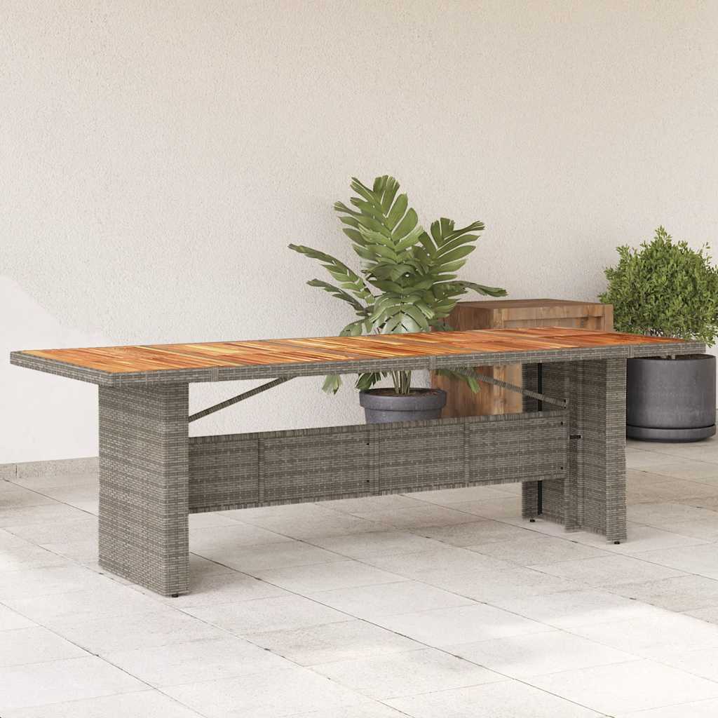 havebord med akacietop 240x90x75 cm polyrattan grå billede