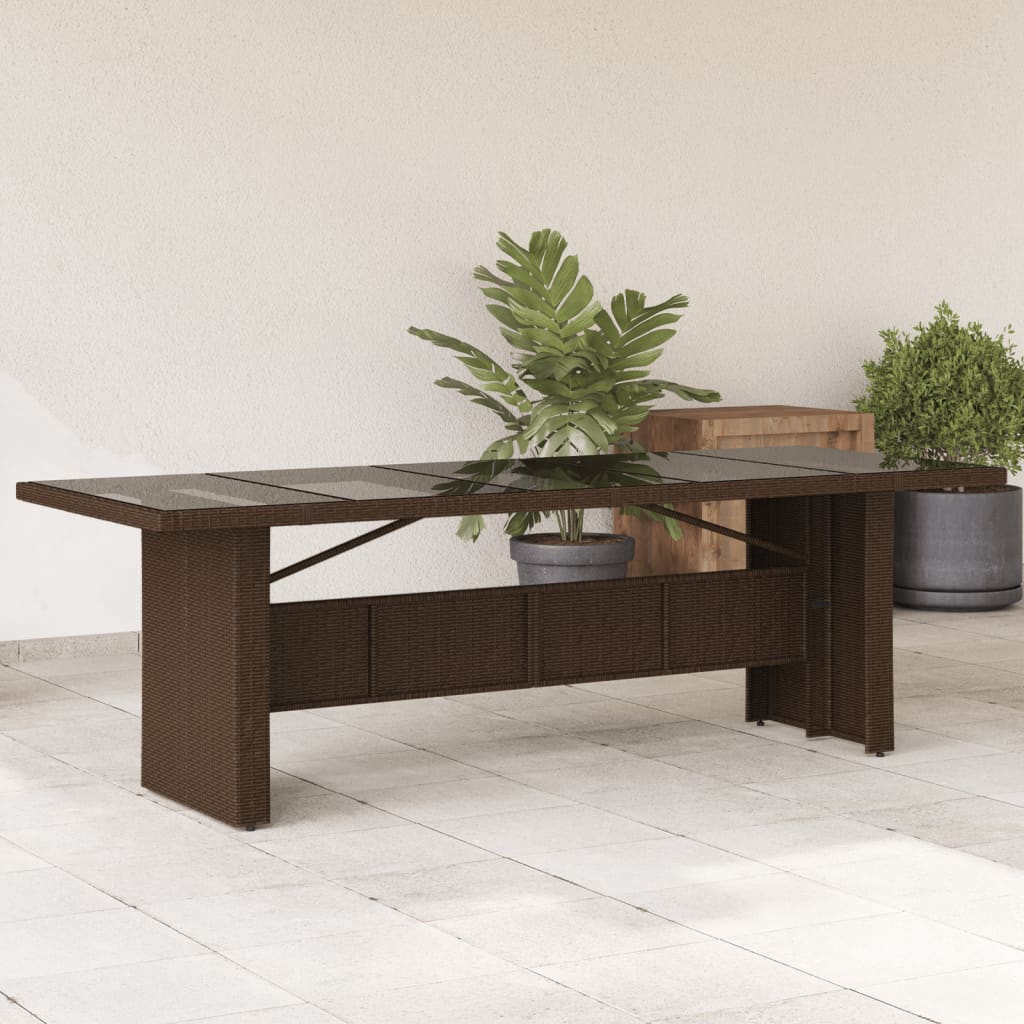 havebord med glastop 240x90x75 cm polyrattan brun billede
