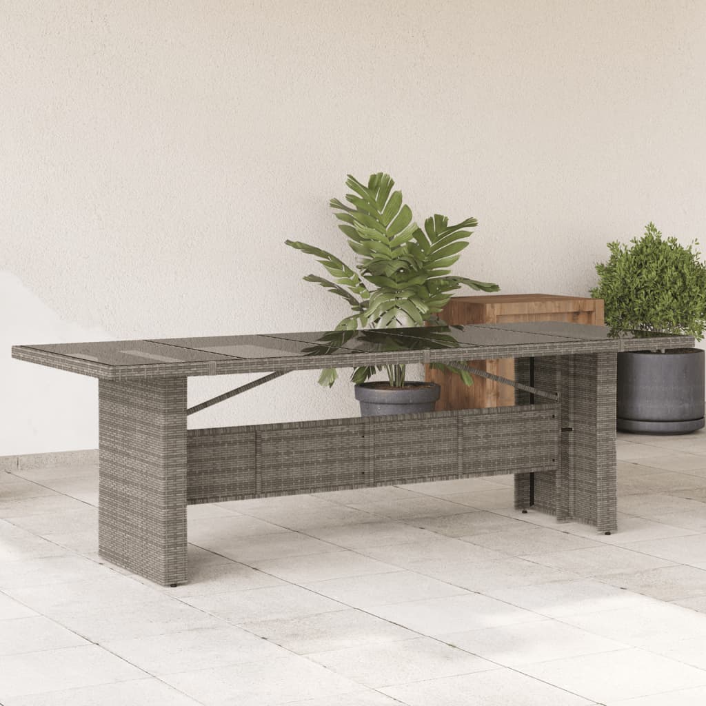 havebord med glastop 240x90x75 cm polyrattan grå billede