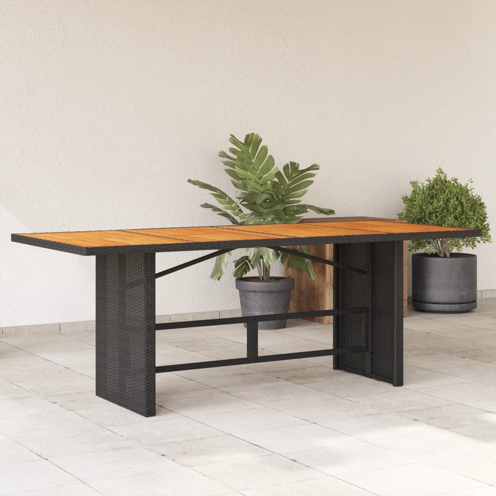 havebord med akacietop 190x80x75 cm polyrattan sort billede