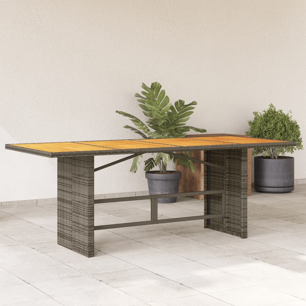 havebord med akacietop 190x80x75 cm polyrattan grå billede
