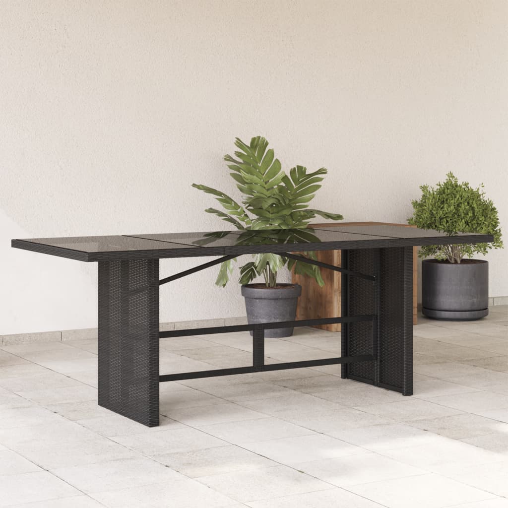 havebord med glastop 190x80x75 cm polyrattan sort billede