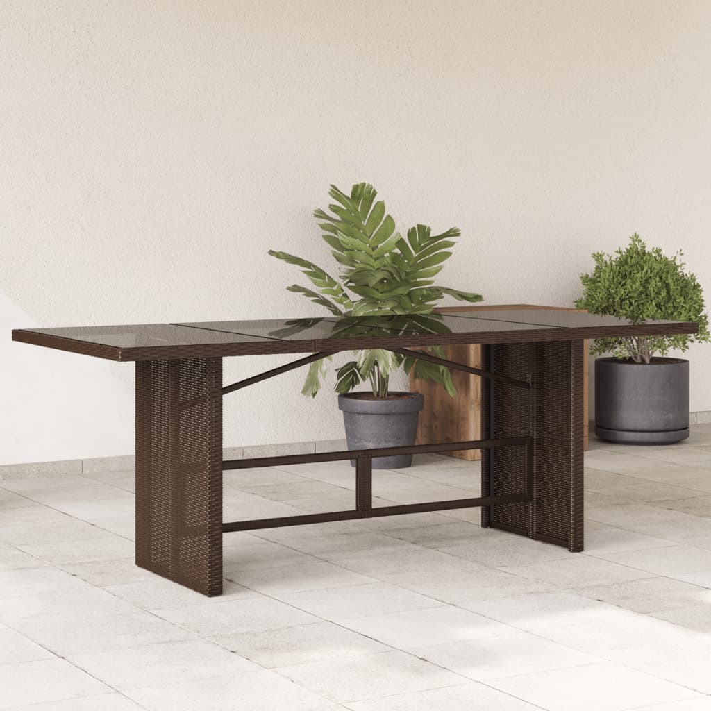 havebord med glastop 190x80x75 cm polyrattan brun billede